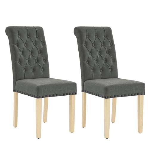 adochr Linen Dining Chairs Set of 2, Armless Parsons Chairs,Dark Grey | Wooden Legs & Tufted Buttons, Upholstered Dining Room Chair for Kitchen/Dining Room/Living Room - color: Dark Grey, size: 2PCS