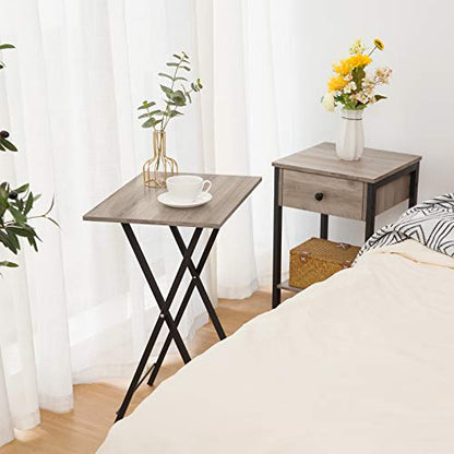 HOOBRO Folding TV Tray Tables, Set of 2 Side Table for Small Space, Industrial Snack Tables for Eating at Couch, Stable Metal Frame, Easy Assembly, Space Saving, Greige and Black BG25BZ01 - color: Greige + Black