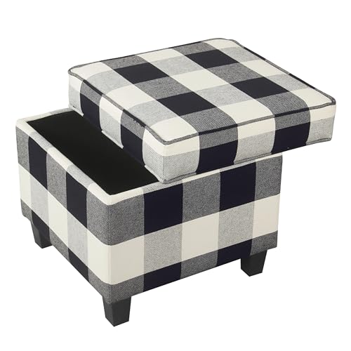 HomePop 18" Classic Square Storage Ottoman - Black Plaid - color: Black