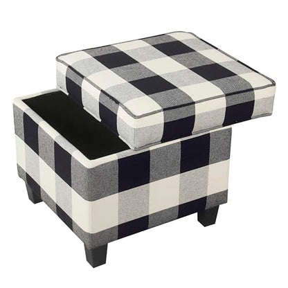 HomePop 18" Classic Square Storage Ottoman - Black Plaid - color: Black