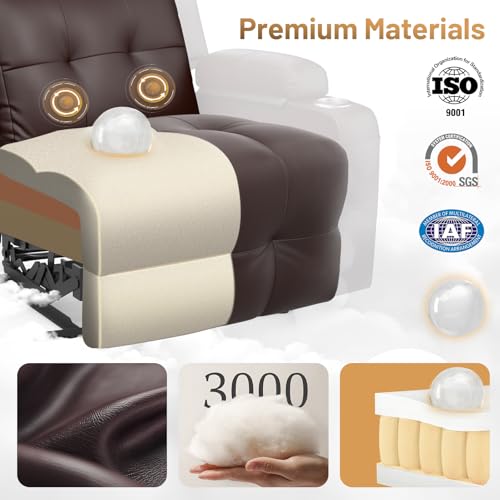 Home Theater Seating, Power Recliner Sofa Single Chair with Massage & Heat | Wall Hugger Reclining Single Chairs with USB, RV Furniture with LED Lights, Cup Holders for Movie Theater, Gaming Room - color: Brown, size: 34" - 1 Seat