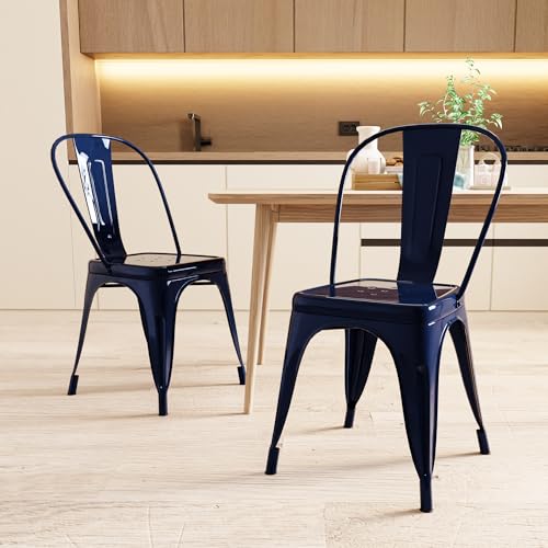 AC Pacific 18 Inch Seat Height Industrial Metal Dining Chairs, Stackable Kitchen or Bar Seat, Durable Modern Design, Versatile Accent Furniture, Set of 2, Dark Blue - color: Dark Blue, size: Set of 2