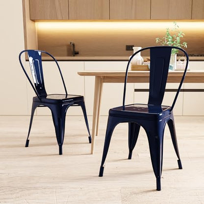 AC Pacific 18 Inch Seat Height Industrial Metal Dining Chairs, Stackable Kitchen or Bar Seat, Durable Modern Design, Versatile Accent Furniture, Set of 2, Dark Blue - color: Dark Blue, size: Set of 2