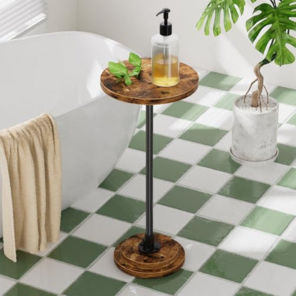 Simple Trending Small Side Table, Round Drink Table, Sofa End Table for Living Room, Coffee Tables for Bedroom, Rustic Brown