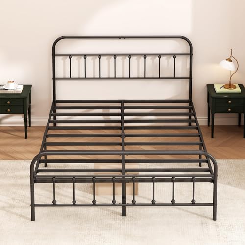 Kujielan Metal Bed Frame Full Size,Easy to Assemble,Black | Structurally Stable, Heavy Duty Steel Slat Supported, No Box Spring Needed, Easy Removal and Transport - size: Full