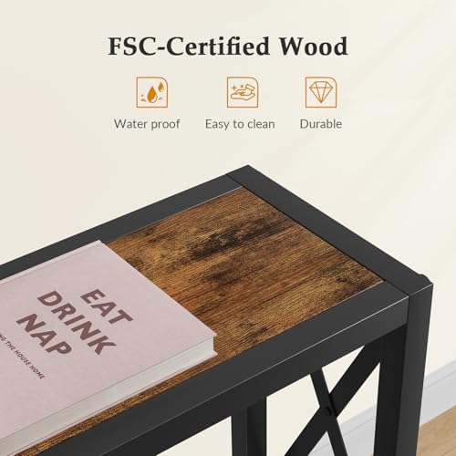 Gewudraw Narrow Console Table - 55.1" Sofa Table Behind Couch with Socket | Industrial Style, Long Skinny Design,Couch Table For Hallway,Living Room,Bedroom, Built-In Outlets & USB, 140cm Length, Brown - color: Rustic Brown, size: 55.1 in