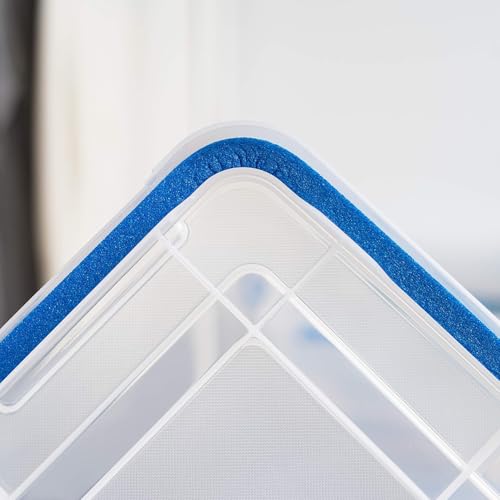 IRIS USA 3-Pack 60 Qt Storage Bins with Gasket Lids, Clear/Blue | WeatherPro seal helps protect bulky items for moving, garage, attic and basement storage - size: 60 Qt. - 3 Pack