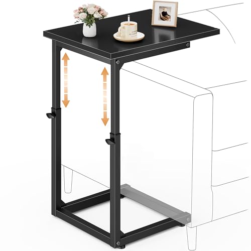 C-Shaped End Table for Couch, 33" Tall C Table Adjustable Height Side Table, Couch Side Tables with Metal Frame Slide Under Sofa, Sofa Table TV Tray for Living Room, Bedroom, Bedside, Black - color: Black, style: Ordinary