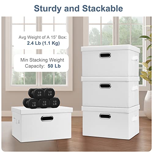 Graciadeco Medium 15" 21 Quart Collapsible Stackable Storage Bins with Lids, 3 Packs White Foldable Fabric Closet Boxes Heavy-duty Linen Cube Baskets Container for Bedroom Office (15 x 11 x 8) | 21 Quart 3 Pack White Collapsible Stackable Linen Fabric 4 H