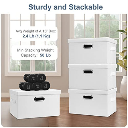 Graciadeco Medium 15" 21 Quart Collapsible Stackable Storage Bins with Lids, 3 Packs White Foldable Fabric Closet Boxes Heavy-duty Linen Cube Baskets Container for Bedroom Office (15 x 11 x 8) | 21 Quart 3 Pack White Collapsible Stackable Linen Fabric 4 H