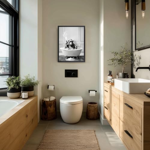 IAFWZX Wood Framed Funny Gorilla in Bathtub Bathroom Wall Art 12x16 in | Black and White Funny Bathroom Wall Decor, Gorilla Bathing in Tub with Cigar Art Print, Humorous Monkey Decor for Restroom - color: BathroomGorilla(Wood), size: 16"L x 12"W