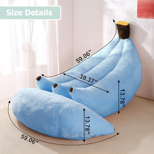 Banana Bean Bag Chair with Ottoman, Floor Sofa Bed with Footrest, Comfy Convertible Lounger for Adults, Plush Couch for Bedroom, Living Room or Dorm, L-SkyBlue - color: Skyblue, size: Large
