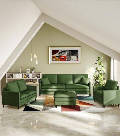 Welzona 3-Layers Cloud Loveseat Sofa, 51" Small Couch, Teddy Small Sofa | Comfy Teddy Fabric, Washable Covers, Tool-Free Setup, All-wood Futon Couch for Living Room, Bedroom, Small Spaces, Green - color: Green, size: cloud loveseat