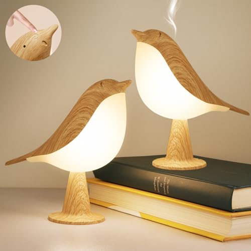 Deogos 2 Cute Bird Table Lamps Combo,Rechargeable Cordless Lamp with 3 Color Temperature and Adjustable Brightness,Small Desk Lights for Bedroom Nightstand Bedside Table - Wood Tone | 2 Packs Bird Night Light, Rechargeable Table Lamp with 3 Color Modes &