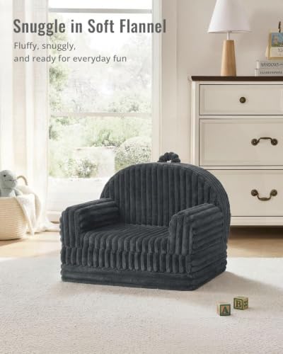Blissful Diary Kids Couch, 2-in-1 Soft Kids Sofa, Kids Sofa Chair, Comfy Kids Furniture for Playroom, Reading & Play, Fuzzy Dark Gray - color: Fuzzy Dark Gray