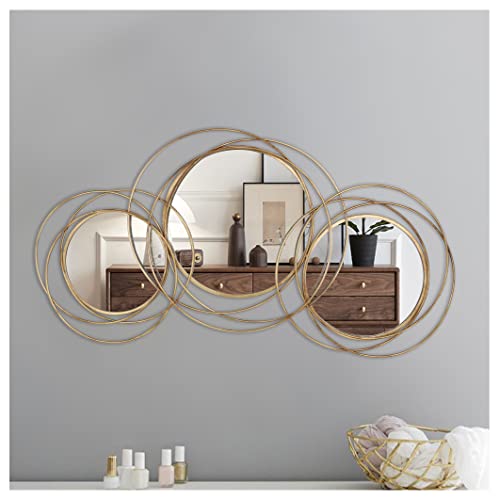 Gold Abstract Circle Mirror Wall Decor 34" x 17.7", Decorative Metal Wall Art Mirror for Living Room, Entryway, Hallway or Fireplace - color: Gold, size: 17.7"L x 34"W