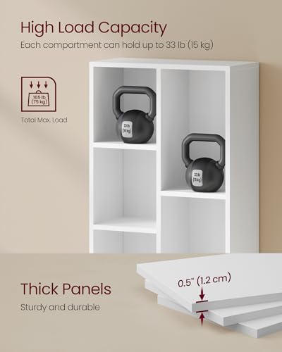 VASAGLE Bookcase Cube Shelf with 5 Compartments, 9.4 x 19.7 x 31.6 Inches | Bookshelf storage shelf, Cloud White, CUSTOS Collection, ULBC25WT - color: Cloud White, size: 5 Cubes (9.4"D x 31.6"H), style: 1 Pack