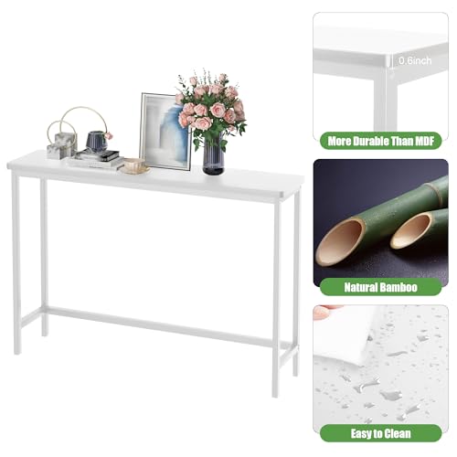 VASMIA Console Table, Entryway Table, Narrow Sofa Table, 39" Bamboo Hallway Table for Entryway, Living Room, Bedroom, Foyer, White - color: White, size: 9.44"D x 39.37"W x 29.52"H