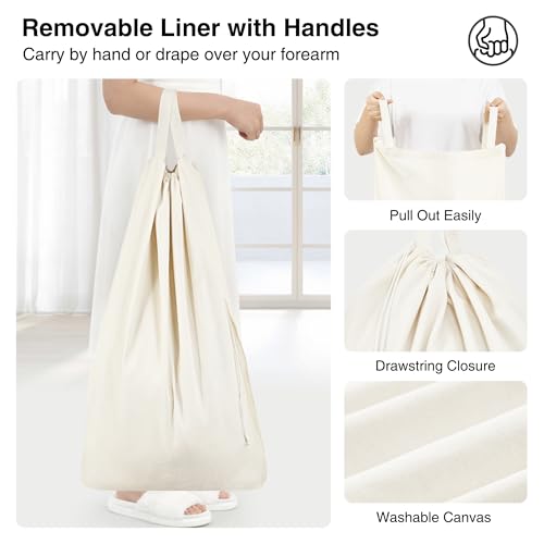 STO STO Laundry Hamper with Lid, 90L Large 1 Section Laundry Sorter, Laundry Basket with Removable Washable Canvas Liner Bag, Breathable Clothes Hamper for Bedroom Bathroom Laundry Room Closet Dorm - size: 1-Section
