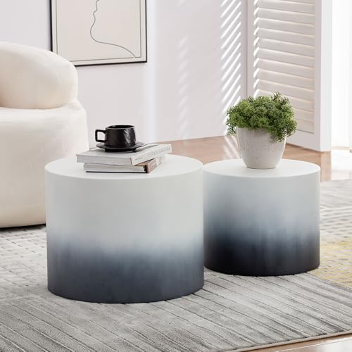 18.9" Gradient Color Nesting Coffee Table Set of 2 for Living Room, Modern Round Coffee Tables Accent Circle Tea Table Set for Small Space, No Assembling, White + Blue - color: 18.9" White + Blue