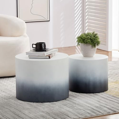 18.9" Gradient Color Nesting Coffee Table Set of 2 for Living Room, Modern Round Coffee Tables Accent Circle Tea Table Set for Small Space, No Assembling, White + Blue - color: 18.9" White + Blue