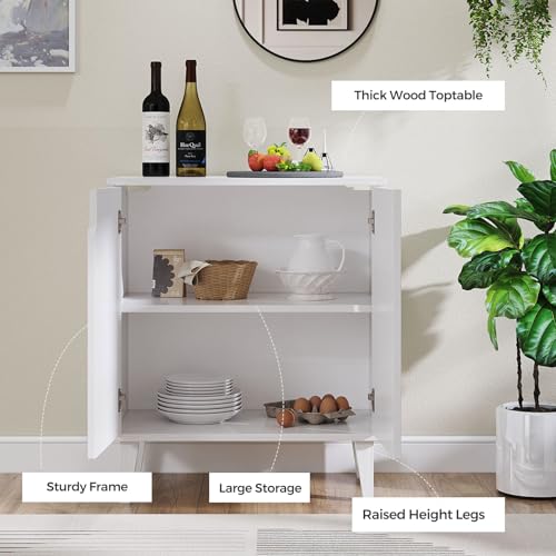 Panana White Coffee Bar Cabinet, Farmhouse Kitchen Sideboard Buffet Storage Cabinet White Accent Sideboard Buffet Cabinet for Kitchen, Dining Room, Living Room, Hallway