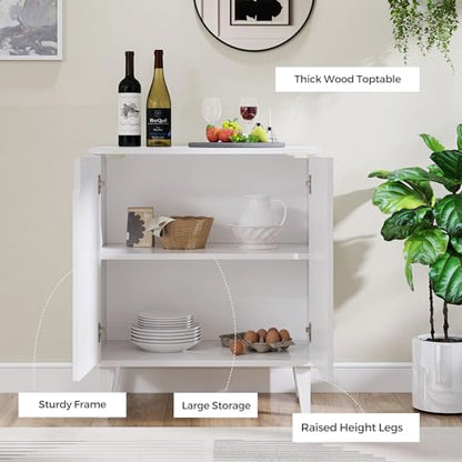 Panana White Coffee Bar Cabinet, Farmhouse Kitchen Sideboard Buffet Storage Cabinet White Accent Sideboard Buffet Cabinet for Kitchen, Dining Room, Living Room, Hallway