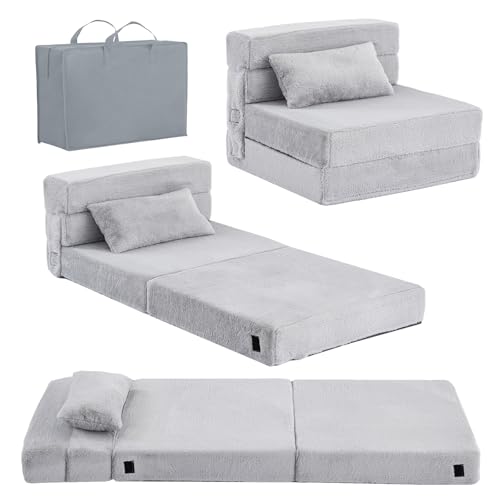 Kids Floor Sofa, Child Fold Up Sofa Couch Convertible Futon Folding Chair with Storage Bag for Kids, Plush Grey - color: Plush Grey