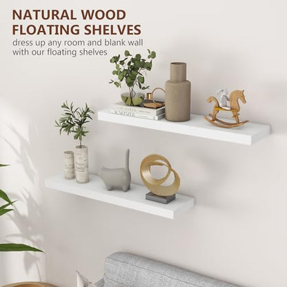 fuqing 30 Inch Floating Shelves, 6.7 Inch Deep White Wall Shelves Set of 2 | 30'' x 6.7'' x 1.4'' White Wood Shelves for Bathroom, Living Room, 40LBS, Lightweight, Hardware Included, Waterproof Finish - color: White, size: 30 Inch