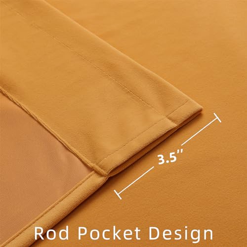 Joydeco Yellow Velvet Curtains 63 inch Length 2 Panels, Luxury Blackout Rod Pocket Thermal Insulated Window Curtains, Super Soft Room Darkening Drapes for Living Dining Room Bedroom,W52 x L63 inches - color: Rod Pocket | Golden Yellow, size: 52"W x 63"L (