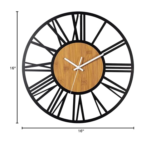 1st owned Wall Clocks for Living Room Decor,16" Vintage,Round Silent Non Ticking,Black Metal,Modern Wood Clocks for Home Bedroom,Kitchen,Garden,Office,Cafe,Modern Wall Decoration -Roman Numerals - color: Black-roman Numerals, size: 16 Inch
