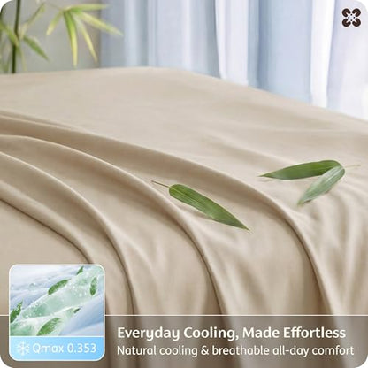 Bedsure PureWoven 100% Rayon Derived from Bamboo, King Size Sheets Set | Cooling Sheets for Hot Sleepers, Breathable & Silky Soft, 16" Deep Pocket, Hotel Luxury Bedding, Beige - color: 03 - Beige, size: King