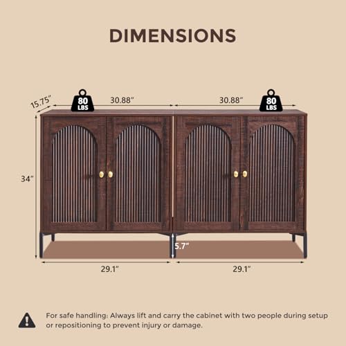 IFGET 61.75" W Modern Arched Sideboard Buffet Cabinet with Storage, Brown | Fluted Arch Sideboard Cabinet w/Adjustable Shelves, Wooden Modular Kitchen Cabinet for Dining& Living Room, Entryway - color: Brown, size: 2 Pieces