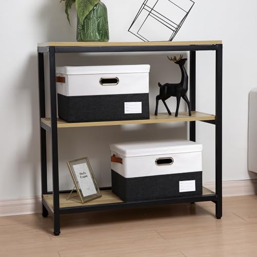 Foldable Storage Bins with Lids [3-Pack] Fabric Collapsible Storage Boxes Baskets Cubes Containers with Handles for Closet Living Room Bedroom (Black & White 14.9x9.8x9.8'') - color: Black & White, size: M(3-Pack)