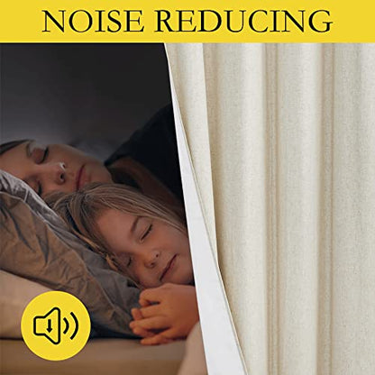 NICETOWN Natural Thick Linen Blend 100% Blackout Curtains 70" Long 2 Panels Set for Bedroom, 34" Wide, Rustic Grommet Thermal Insulated Flax Textured Full Blackout Window Draperies with White Liners - color: Natural, size: 34"W x 70"L (Pack of 2)