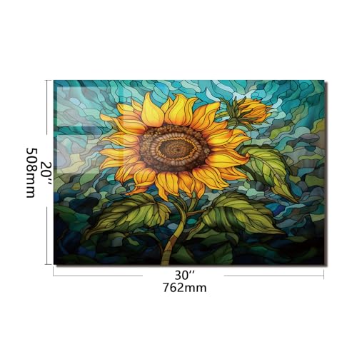 Evgosm Tempered Glass Backsplash for Kitchen， Stove Splashback, sunflower Glass Backsplash, Used for Kitchen Wall Protection and Decoration, Easy to Install and Clean. (30x20'') - size: 30"L x 20"W, style: sunflower