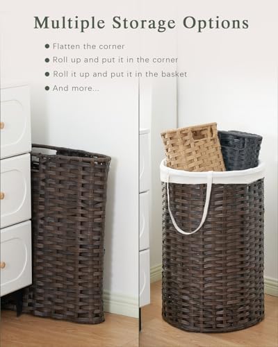 SETVSON Laundry Hamper with Lid 23.8 Gal (90 L) PE Rattan, Brown | Family Clothes & Blanket Trunk with Lid, Removable Liner Bag with Handles, 2 Mesh Wash Bags, Collapsible Steel Frame - color: Brown, size: 90 L