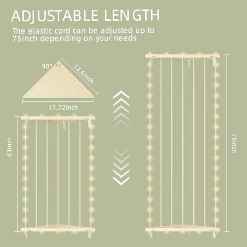 Stuffed Animal Storage Shelf Organizer(Patented) - Corner Stuffed Animal Holder Length Adjustable - Wall Plush Storage with Light for Nursery Playroom Bedroom Kids Room (Beige) - color: Beige+light, size: Standard