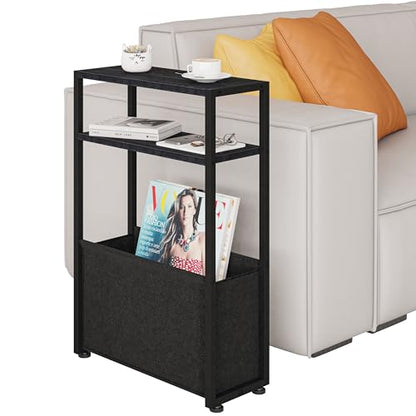 Leomonio Narrow Side Table, Slim Side Table with Magazine Rack, Bathroom Table for Small Spaces, Narrow Bedside Table for Living Room, Bedroom | with Magazine Rack - color: Black