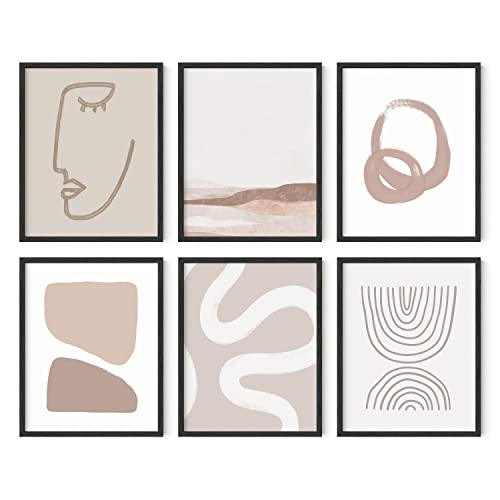 HAUS AND HUES Beige Boho Wall Art – Set of 6 Neutral Mid Century Modern Prints, Minimalist Wall Decor for Room Aesthetic (Unframed 11x14) - color: Cream Gallery, size: 11"L x 14"W