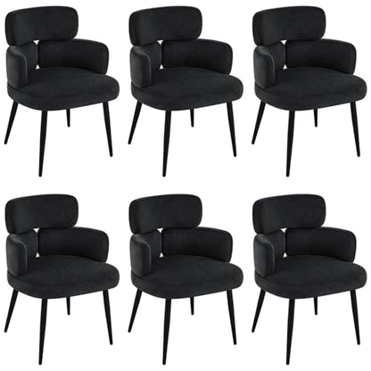 Accent Dining Chair with Arms,Set of 6 Modern Upholstered Desk Chair with Soft Fabric Black Metal Legs, Comfy Spacious Seat & Back for Dining Room/Living Room/Bedroom, Black - color: Black, size: Set of 6