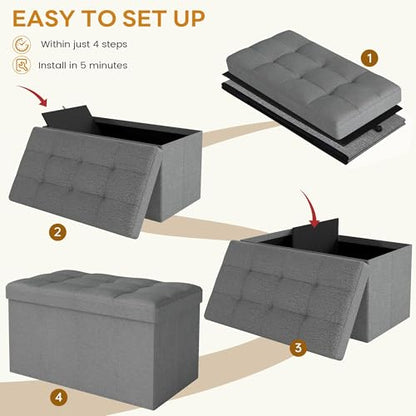 30" Folding Storage Ottoman Bench,Rectangle Foot Rest Stool for Living Room and Bedroom Holds 660 lbs,Synthetic Leather,Light Gray - color: Light Gray-30"