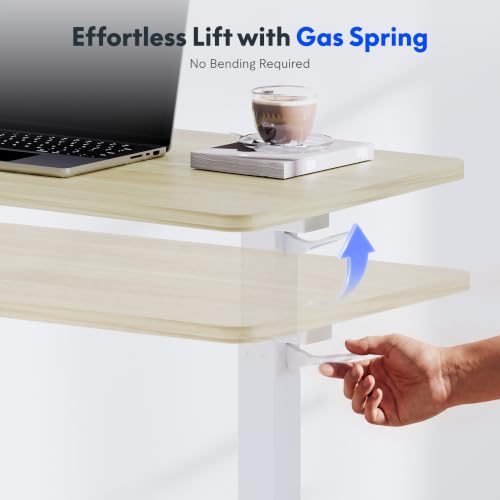 FLEXISPOT H7 28" Pneumatic Height-Adjustable Overbed Table with Wheels | C-shaped bedside table TV Tray,Medical End Side Table,Laptop desk for sofa and home office use,27.6"W x 15.7"D,White Wood - color: White Wood Grain, size: Small