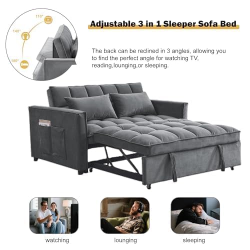 Sleeper Sofa Bed with Adjustable Backrest & Side Pockets, Gray | Adjustable Backrest & Side Pockets,Pull Out Sofa,Comfortable Fabric - color: S-dark Gray-v1