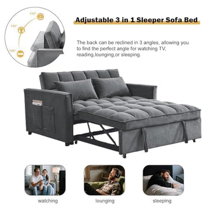 Sleeper Sofa Bed with Adjustable Backrest & Side Pockets, Gray | Adjustable Backrest & Side Pockets,Pull Out Sofa,Comfortable Fabric - color: S-dark Gray-v1