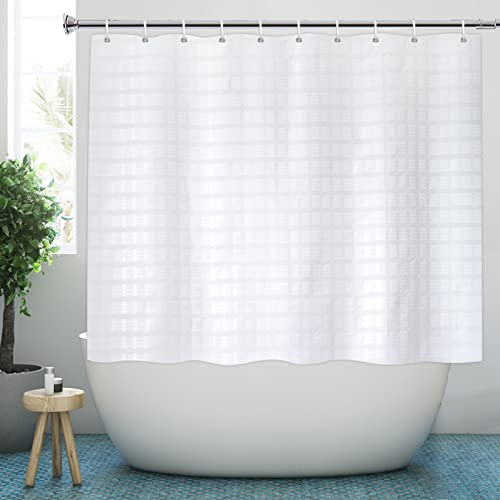 White Bathtub Shower Curtain Short Length 70x60 for Walk in Shower | Water-Repellent Fabric 12PK Hooks - color: White, size: 70"W x 60"L (Pack of 1)