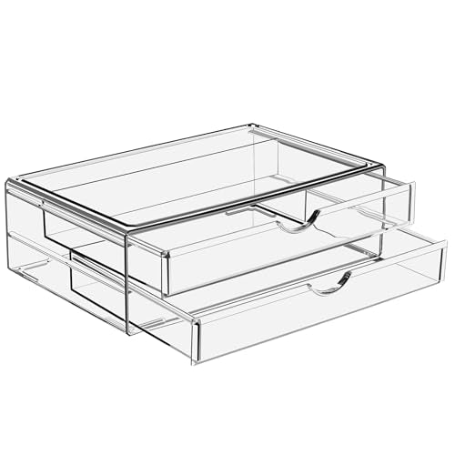 Sorbus Large Stackable Acrylic Drawers - 2 Clear Storage Drawers for Organizing Make up, Nail Polish, Hair Accessories, and Beauty Supplies - Makeup Organizer for Vanity, Bathroom Organizer Countertop