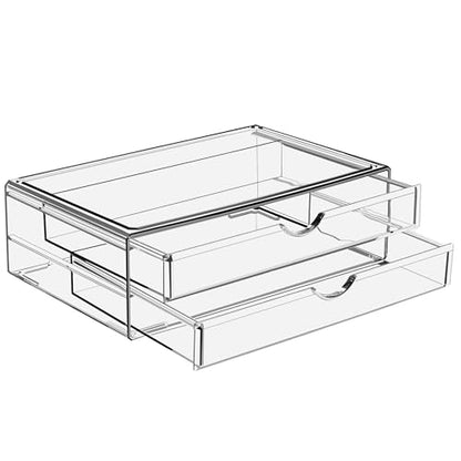Sorbus Large Stackable Acrylic Drawers - 2 Clear Storage Drawers for Organizing Make up, Nail Polish, Hair Accessories, and Beauty Supplies - Makeup Organizer for Vanity, Bathroom Organizer Countertop