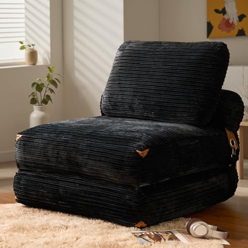 ovios Folding Sofa Bed, Foldable Sleeper Chair Floor Futon, Comfy Portable Convertible Fold Out Lounge Chairs for Living Room Bedroom, Black - color: Black