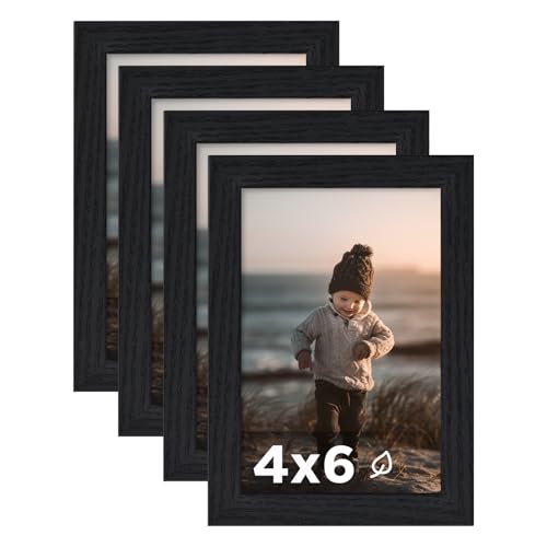 4x6 Picture Frame Black Wood Set of 4, Wooden Photo Frame with Plexiglass for 4x6 without Mat for Table and Wall Display - color: Black Wood, size: 4x6